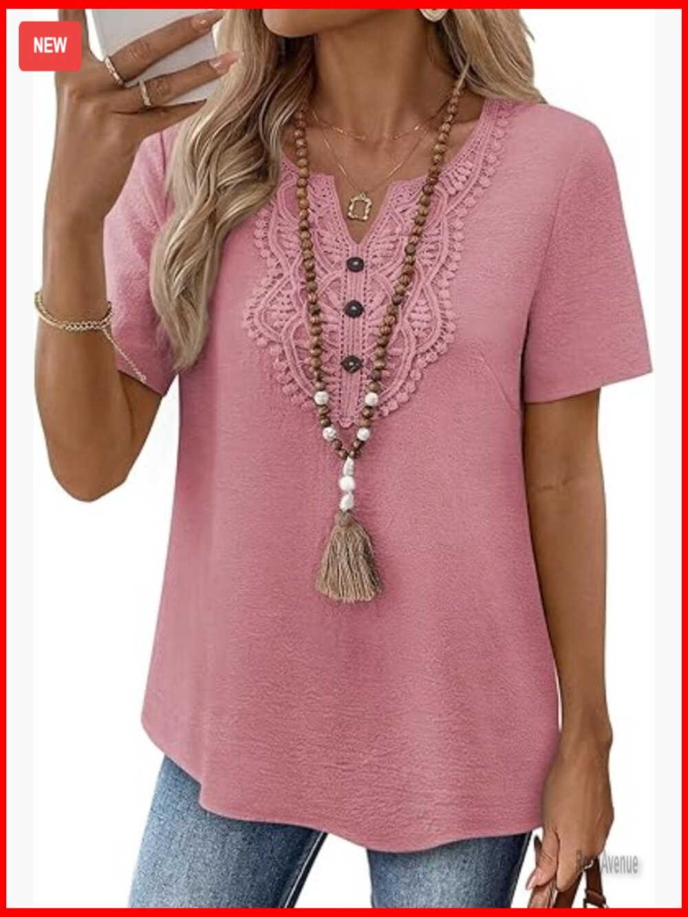 Short Sleeve Boho Lace V Neck Button Up Tunic Blouse Shirt